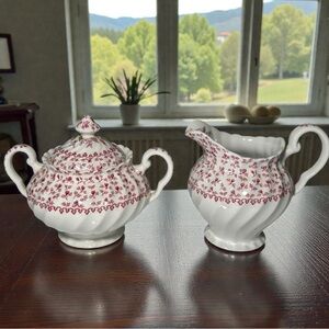 Vintage Johnson Brothers Rose Bouquet Sugar Bowl and Creamer Set
